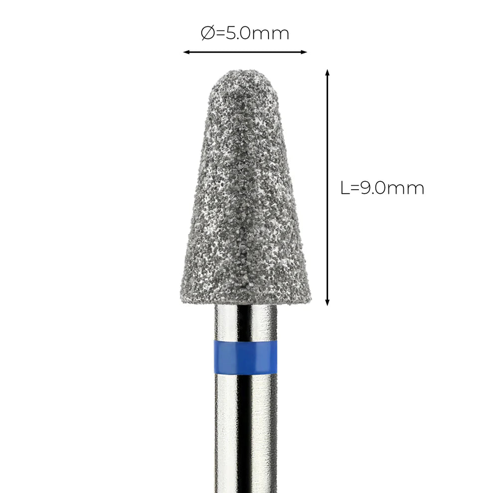 מקדח ראש שיוף יהלום לסלון יופי "קונוס עם קצה חצי-כדורי" כחול בינוני 198/050