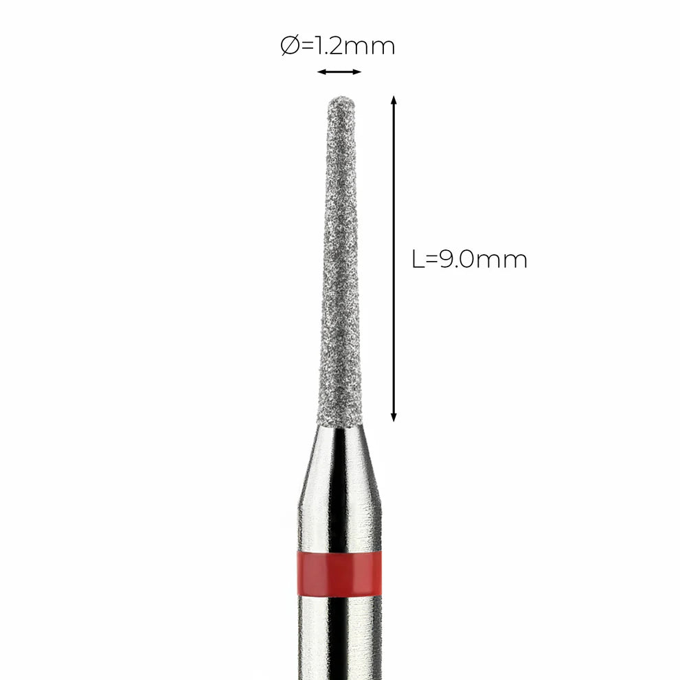 מקדח ראש שיוף יהלום לסלון יופי "קונוס עם קצה חצי-כדורי" אדום עדין 198/012