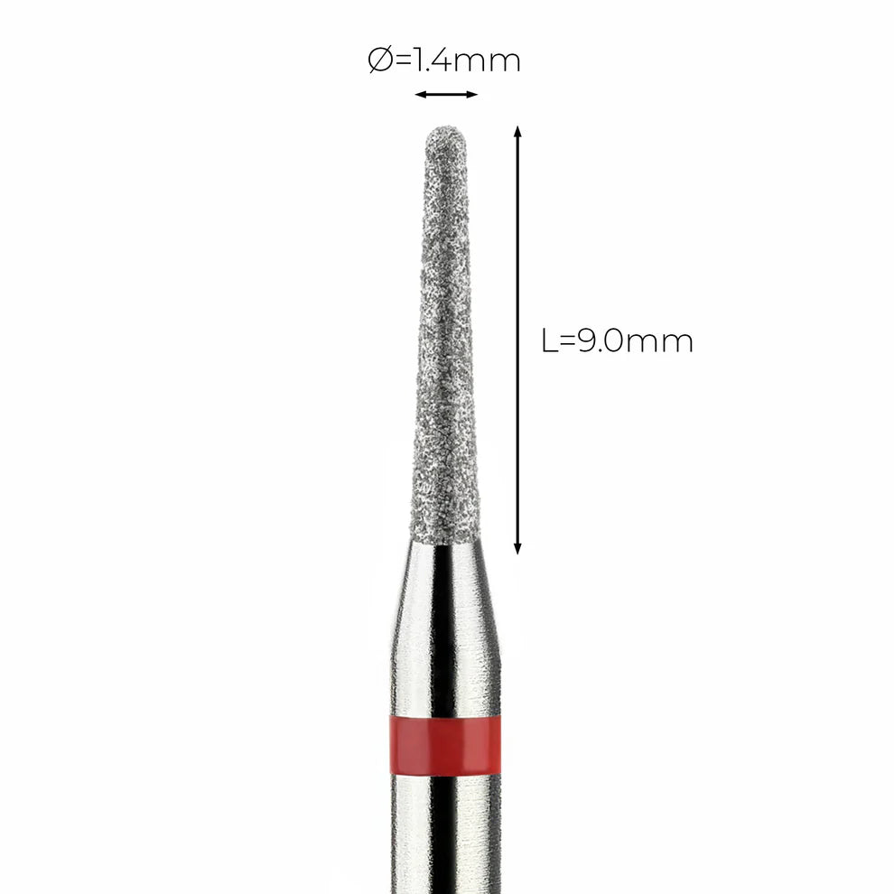 מקדח ראש שיוף יהלום לסלון יופי "קונוס עם קצה חצי-כדורי" אדום עדין 198/014