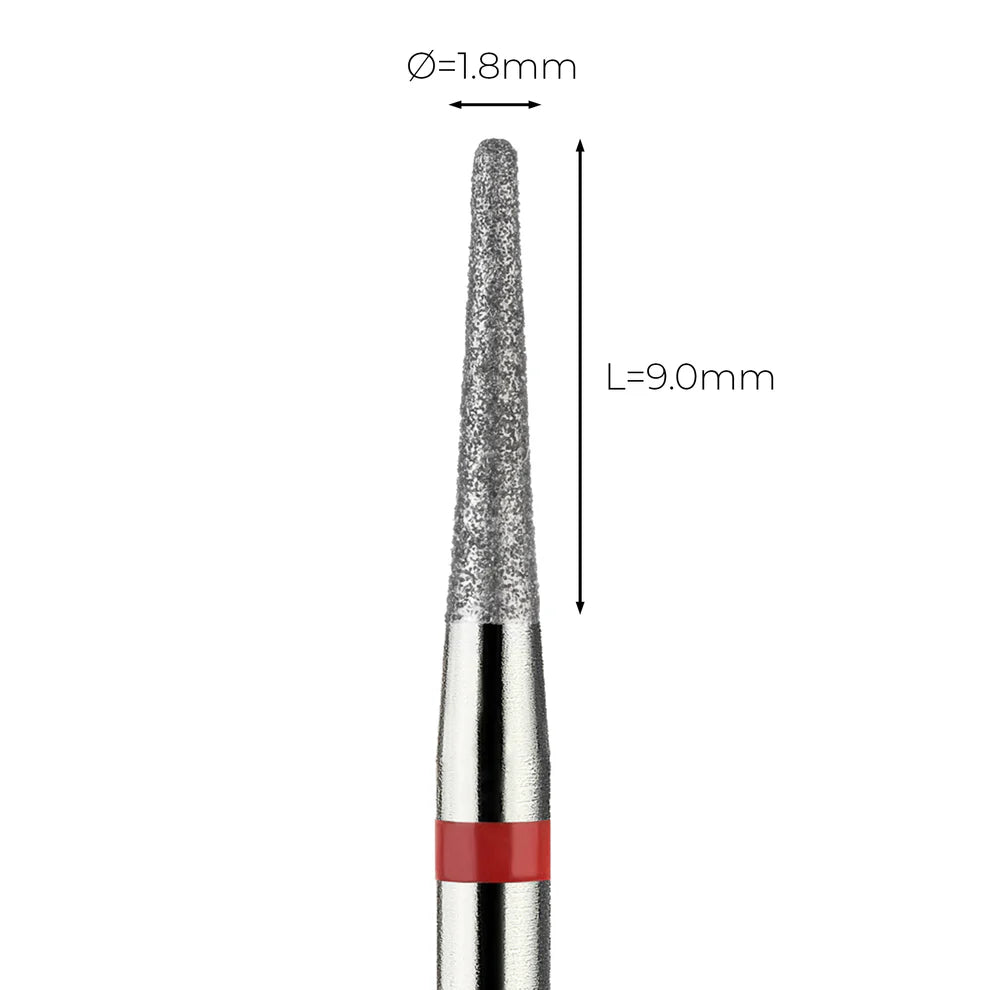 מקדח ראש שיוף יהלום לסלון יופי "קונוס עם קצה חצי-כדורי" אדום עדין 198/018