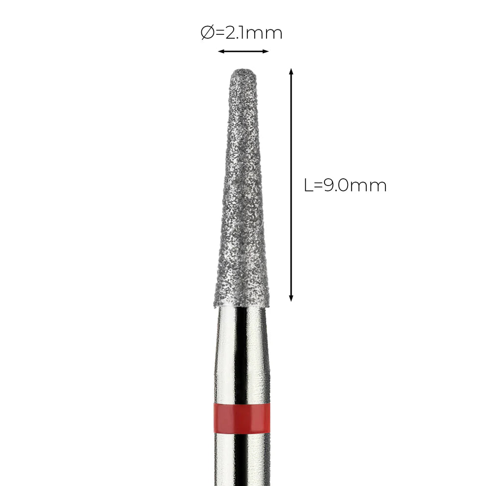 מקדח ראש שיוף יהלום לסלון יופי "קונוס עם קצה חצי-כדורי" אדום עדין 198/021