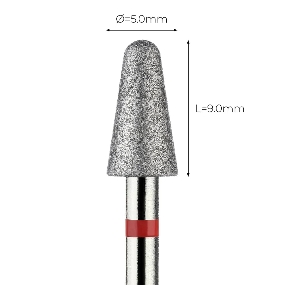 מקדח ראש שיוף יהלום לסלון יופי "קונוס עם קצה חצי-כדורי" אדום עדין 198/050