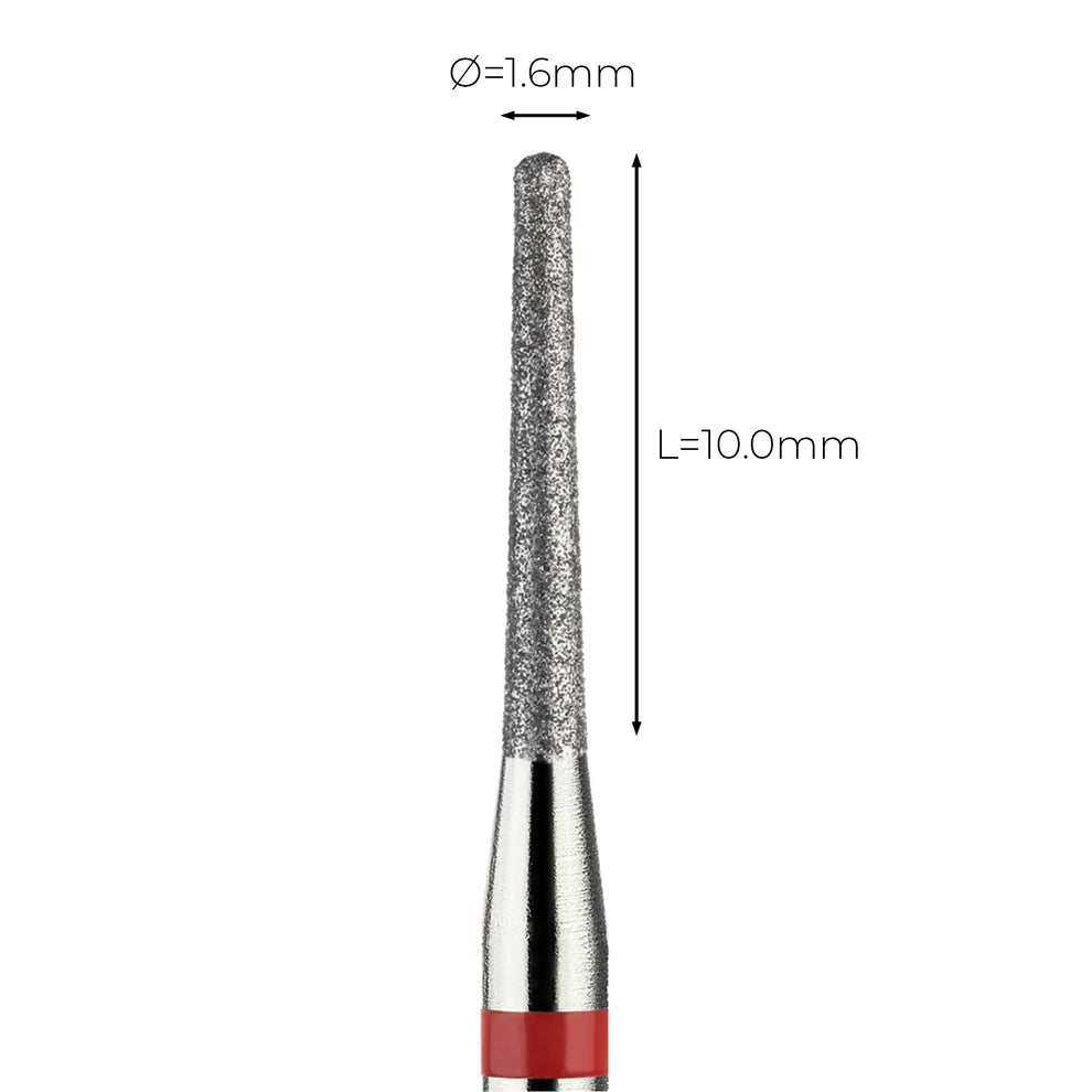 מקדח ראש שיוף יהלום לסלון יופי "קונוס עם קצה חצי-כדורי" אדום עדין 199/016