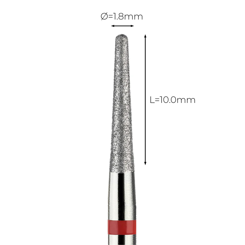 מקדח ראש שיוף יהלום לסלון יופי "קונוס עם קצה חצי-כדורי" אדום עדין 199/018