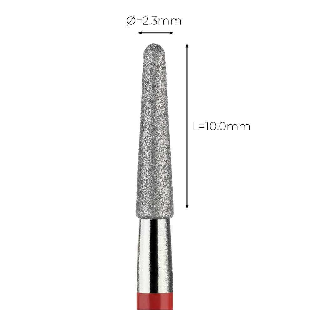 מקדח ראש שיוף יהלום לסלון יופי "קונוס עם קצה חצי-כדורי" אדום עדין 199/023