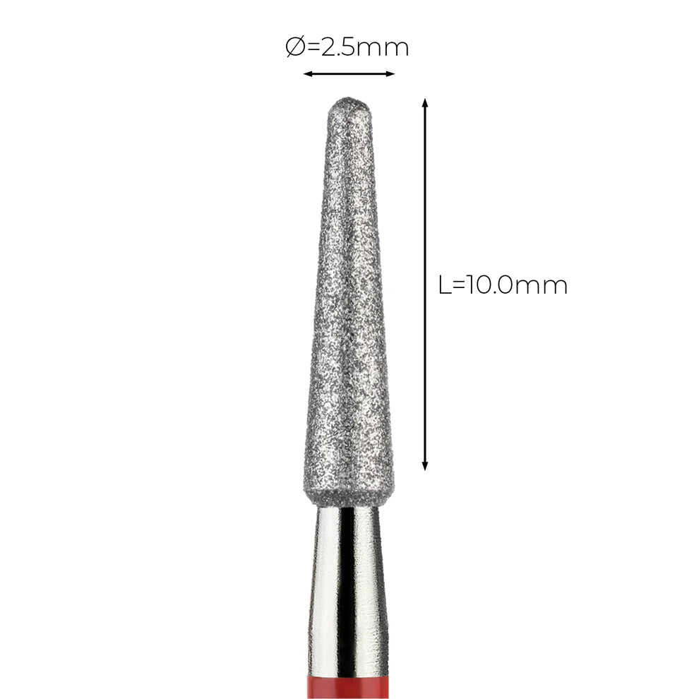 מקדח ראש שיוף יהלום לסלון יופי "קונוס עם קצה חצי-כדורי" אדום עדין 199/025