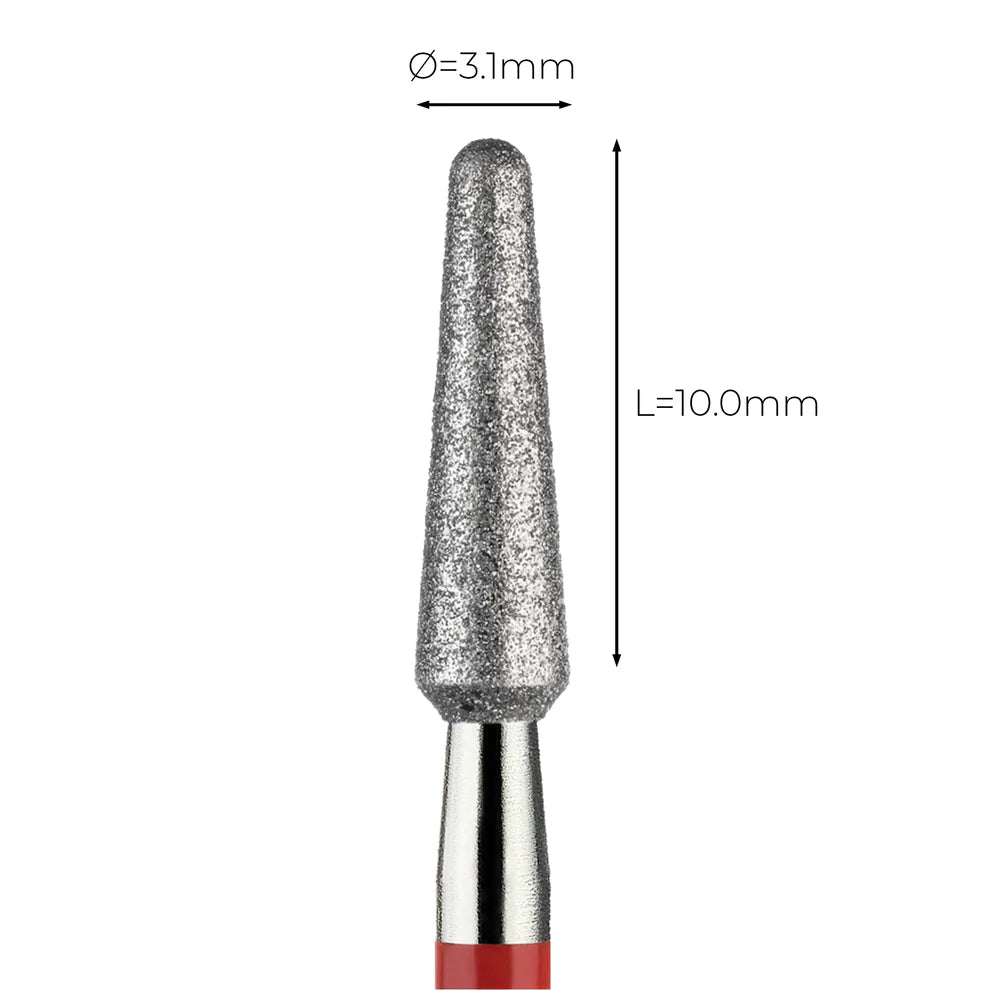 מקדח ראש שיוף יהלום לסלון יופי "קונוס עם קצה חצי-כדורי" אדום עדין 199/031