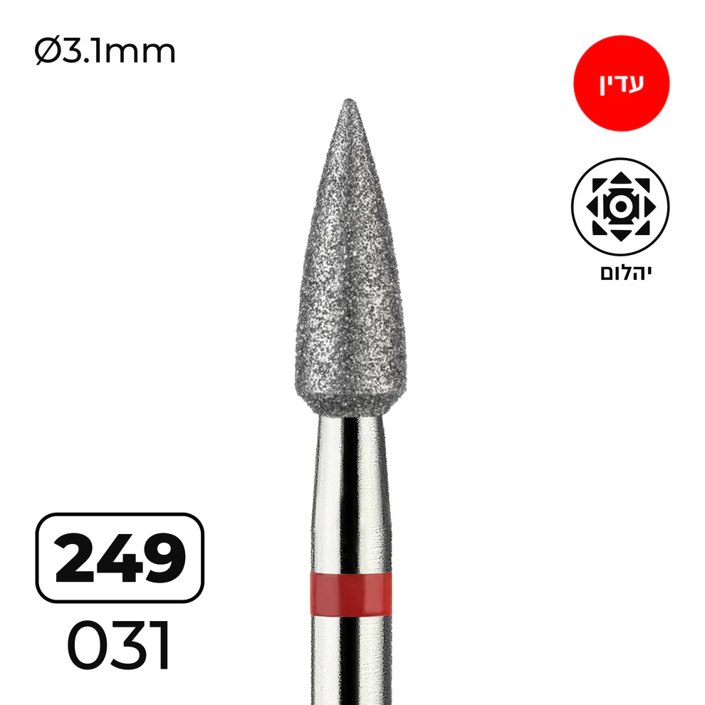 מקדח ראש שיוף יהלום לסלון יופי "קונוס מחודד" אדום עדין 249/031