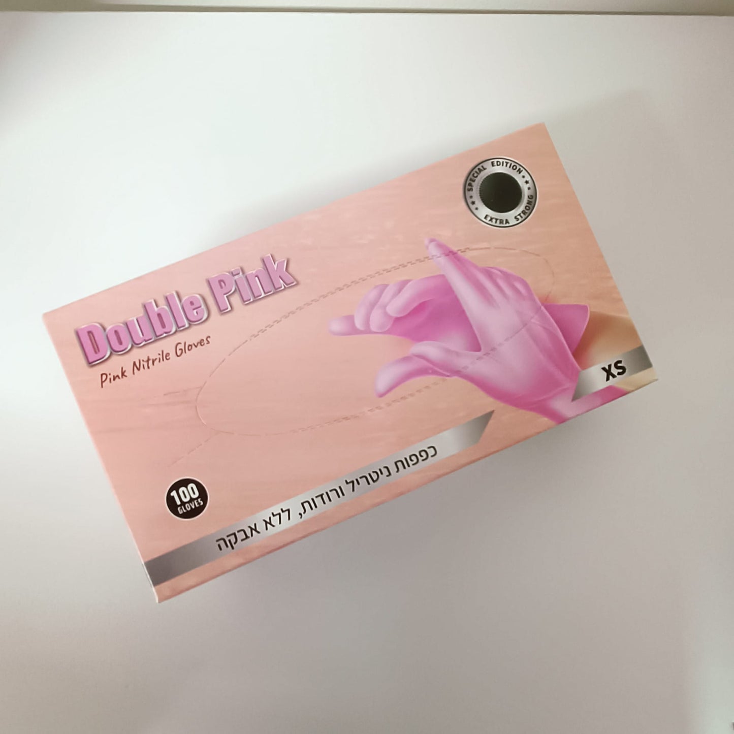 כפפות ניטריל DOUBLE PINK ורודות ללא אבקה – מידות XS/S/M